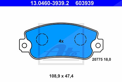 Ate Bremsbelagsatz, Scheibenbremse [Hersteller-Nr. 13.0460-3939.2] für Fiat, Seat von ATE