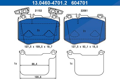 Ate Bremsbelagsatz, Scheibenbremse [Hersteller-Nr. 13.0460-4701.2] für Mercedes-Benz von ATE