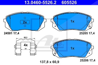 Ate Bremsbelagsatz, Scheibenbremse [Hersteller-Nr. 13.0460-5526.2] für Hyundai, Kia von ATE