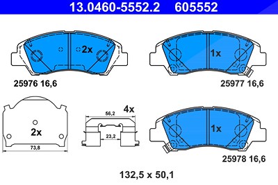 Ate Bremsbelagsatz, Scheibenbremse [Hersteller-Nr. 13.0460-5552.2] für Hyundai von ATE