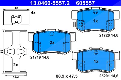 Ate Bremsbelagsatz, Scheibenbremse [Hersteller-Nr. 13.0460-5557.2] für Fiat, Honda, Mg, Rover, Suzuki von ATE