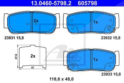 Ate Bremsbelagsatz, Scheibenbremse [Hersteller-Nr. 13.0460-5798.2] für Ssangyong von ATE