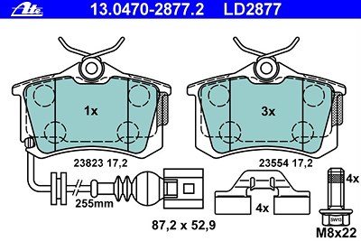 Ate Bremsbelagsatz, Scheibenbremse [Hersteller-Nr. 13.0470-2877.2] für Seat, VW von ATE