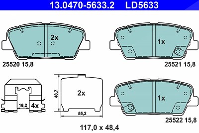 Ate Bremsbelagsatz, Scheibenbremse [Hersteller-Nr. 13.0470-5633.2] für Hyundai, Kia von ATE