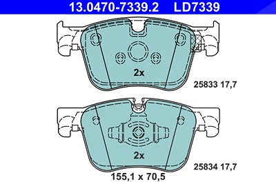 Ate Bremsbelagsatz, Scheibenbremse [Hersteller-Nr. 13.0470-7339.2] für Citroën, Ds, Opel, Peugeot, Toyota, Vauxhall von ATE