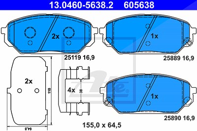 Ate Bremsbelagsatz, Scheibenbremse [Hersteller-Nr. 13.0460-5638.2] für Hyundai von ATE