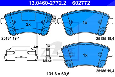 Ate Bremsbeläge +Zubehör vorne (Satz) [Hersteller-Nr. 13.0460-2772.2] für Kia von ATE