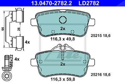 Ate CERAMIC Bremsbelagsatz hinten [Hersteller-Nr. 13.0470-2782.2] für Mercedes-Benz von ATE