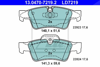 Ate CERAMIC Bremsbelagsatz hinten [Hersteller-Nr. 13.0470-7219.2] für Mercedes-Benz von ATE