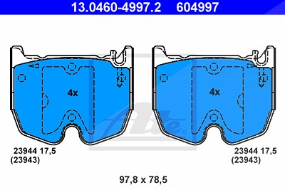 Ate Bremsbelagsatz, Scheibenbremse [Hersteller-Nr. 13.0460-4997.2] für Mercedes-Benz von ATE
