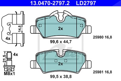 Ate CERAMIC Bremsbelagsatz hinten [Hersteller-Nr. 13.0470-2797.2] für Mini von ATE