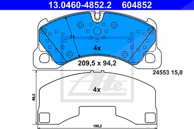Ate Bremsbelagsatz, Scheibenbremse [Hersteller-Nr. 13.0460-4852.2] für Porsche, VW von ATE