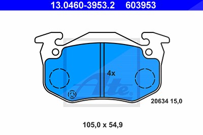 Ate Bremsbelagsatz, Scheibenbremse [Hersteller-Nr. 13.0460-3953.2] für Renault von ATE