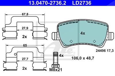 Ate CERAMIC Bremsbelagsatz hinten [Hersteller-Nr. 13.0470-2736.2] für Volvo von ATE