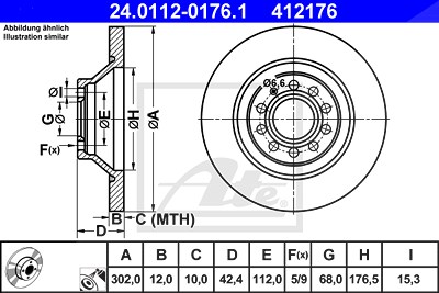 Ate Bremsscheibe [Hersteller-Nr. 24.0112-0176.1] für Audi von ATE