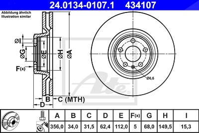 Ate 1x Bremsscheibe [Hersteller-Nr. 24.0134-0107.1] für Audi von ATE