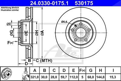 Ate 1x Bremsscheibe [Hersteller-Nr. 24.0330-0175.1] für Audi von ATE