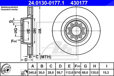 Ate 1x Bremsscheibe [Hersteller-Nr. 24.0130-0177.1] für Audi von ATE