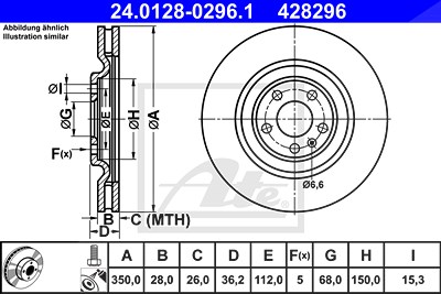 Ate 1x Bremsscheibe [Hersteller-Nr. 24.0128-0296.1] für Audi von ATE