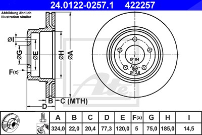 Ate 1x Bremsscheibe [Hersteller-Nr. 24.0122-0257.1] für BMW von ATE