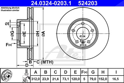 Ate 1x Bremsscheibe [Hersteller-Nr. 24.0324-0203.1] für BMW von ATE