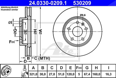 Ate 1x Bremsscheibe [Hersteller-Nr. 24.0330-0209.1] für Chevrolet, Opel, Saab von ATE