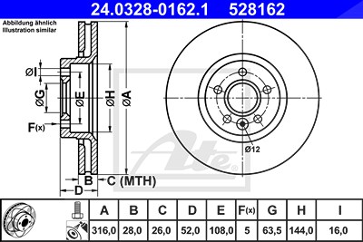 Ate 1x Bremsscheibe Vorderachse Belüftet [Hersteller-Nr. 24.0328-0162.1] für Ford, Land Rover, Volvo von ATE