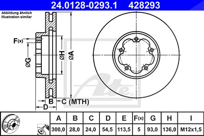 Ate 1x Bremsscheibe [Hersteller-Nr. 24.0128-0293.1] für Ford von ATE