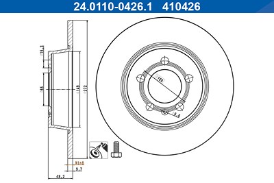 Ate Bremsscheibe [Hersteller-Nr. 24.0110-0426.1] für Audi von ATE