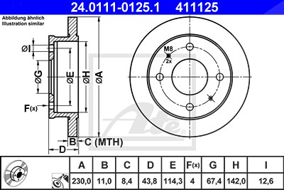 Ate Bremsscheibe [Hersteller-Nr. 24.0111-0125.1] für Hyundai von ATE