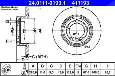 Ate Bremsscheibe voll hinten [Hersteller-Nr. 24.0111-0193.1] für Mercedes-Benz von ATE