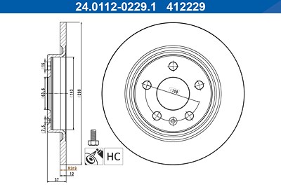 Ate Bremsscheibe [Hersteller-Nr. 24.0112-0229.1] für Volvo von ATE