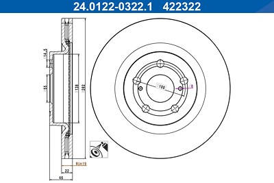 Ate Bremsscheibe [Hersteller-Nr. 24.0122-0322.1] für Toyota von ATE