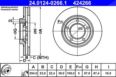 Ate Bremsscheibe [Hersteller-Nr. 24.0124-0266.1] für Mitsubishi von ATE