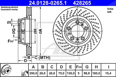Ate 1x Bremsscheibe [Hersteller-Nr. 24.0128-0265.1] für Porsche von ATE