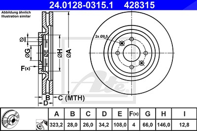 Ate 1x Bremsscheibe [Hersteller-Nr. 24.0128-0315.1] für Citroën, Ds, Peugeot von ATE