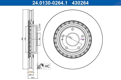 Ate Bremsscheibe [Hersteller-Nr. 24.0130-0264.1] für Hyundai von ATE