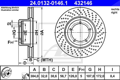 Ate 1x Bremsscheibe [Hersteller-Nr. 24.0132-0146.1] für Porsche von ATE