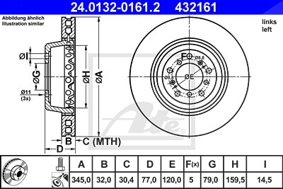 Ate 1x Bremsscheibe [Hersteller-Nr. 24.0132-0161.2] für BMW von ATE