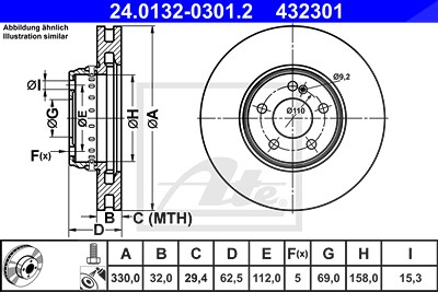 Ate 1x Bremsscheibe [Hersteller-Nr. 24.0132-0301.2] für Mercedes-Benz von ATE