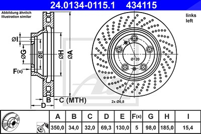 Ate 1x Bremsscheibe [Hersteller-Nr. 24.0134-0115.1] für Porsche von ATE