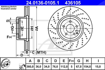 Ate 1x Bremsscheibe [Hersteller-Nr. 24.0136-0105.1] für Mercedes-Benz von ATE