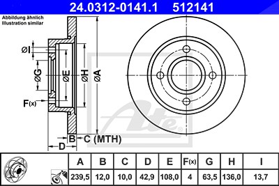 Ate Bremsscheibe [Hersteller-Nr. 24.0312-0141.1] für Ford, Mazda von ATE