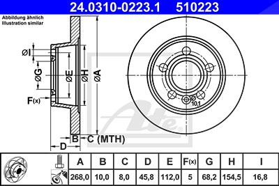 Ate Bremsscheibe Hinterachse Voll [Hersteller-Nr. 24.0310-0223.1] für VW, Seat, Ford von ATE