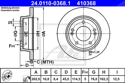 Ate Bremsscheibe Hinterachse Voll [Hersteller-Nr. 24.0110-0368.1] für Hyundai, Kia von ATE