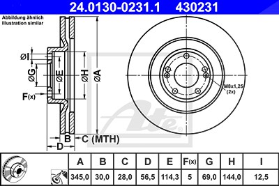 Ate 1x Bremsscheibe [Hersteller-Nr. 24.0130-0231.1] für Hyundai von ATE