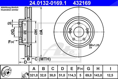 Ate 1x Bremsscheibe [Hersteller-Nr. 24.0132-0169.1] für Hyundai von ATE