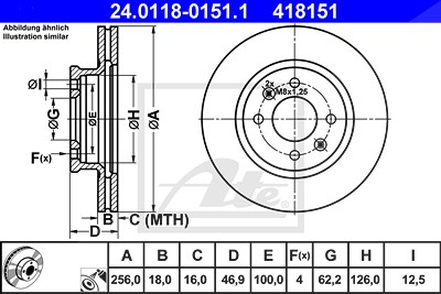 Ate Bremsscheibe [Hersteller-Nr. 24.0118-0151.1] für Hyundai von ATE