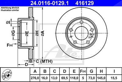 Ate Bremsscheibe [Hersteller-Nr. 24.0116-0129.1] für Iveco von ATE