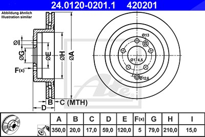 Ate 1x Bremsscheibe [Hersteller-Nr. 24.0120-0201.1] für Land Rover von ATE